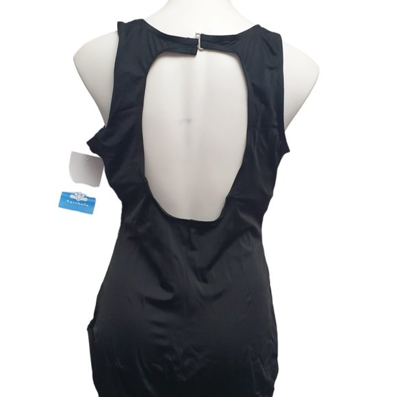 Aquabella Maillot Eng High Neck Blue Raindrops Swimsuit New - Picture 3 of 5